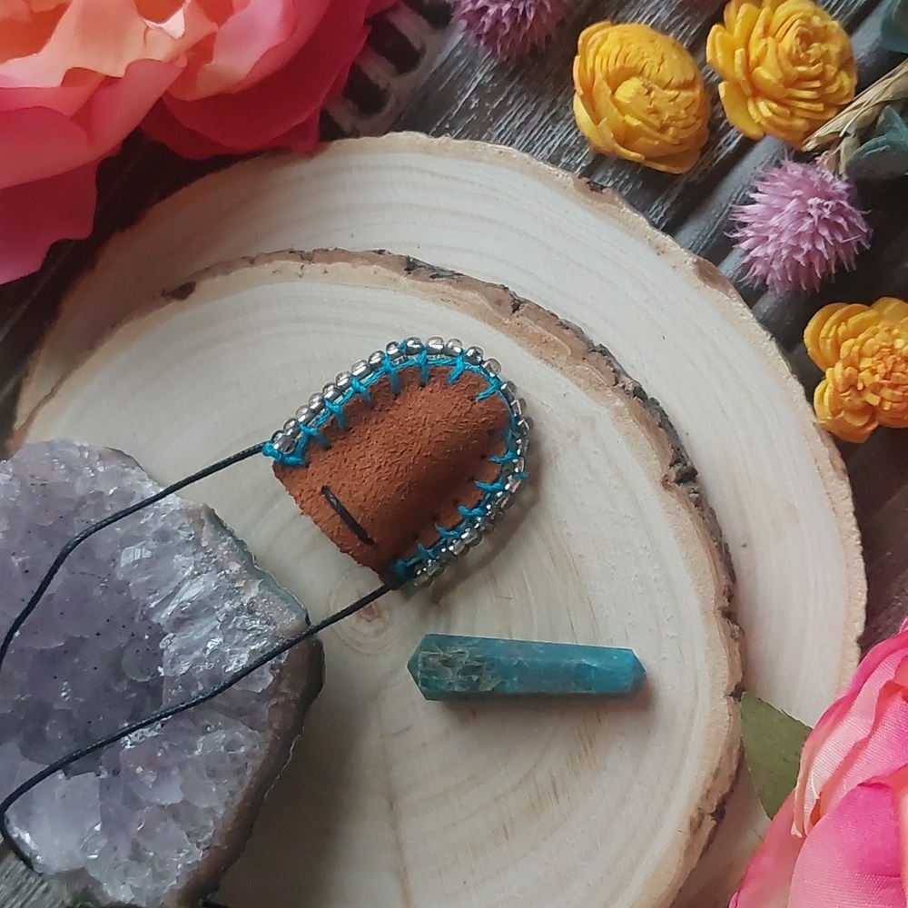 Leather Mini Mojo Bag Necklace by Rust Belt Raised Apatite Necklace